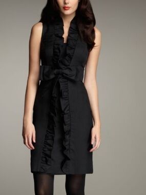 Milly Black Dani Ruffle 85% Silk 15% Wool Dress, Bow Waist, Size 8(Retail 450.)